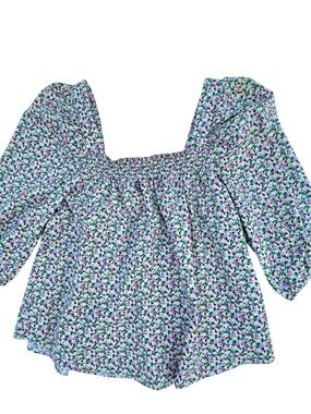 H&M Lavender Multi Smocked Square-Neck Floral Top